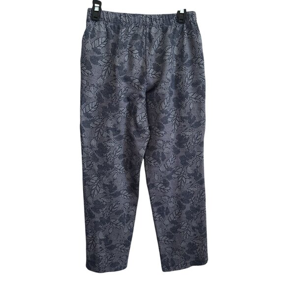Lands End Sport Knit Straight Leg Pants S  Blue Leaf Pattern Elastic Waist - Picture 2 of 8